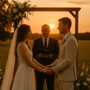 AI generated picture of a couple having a sunset ceremony