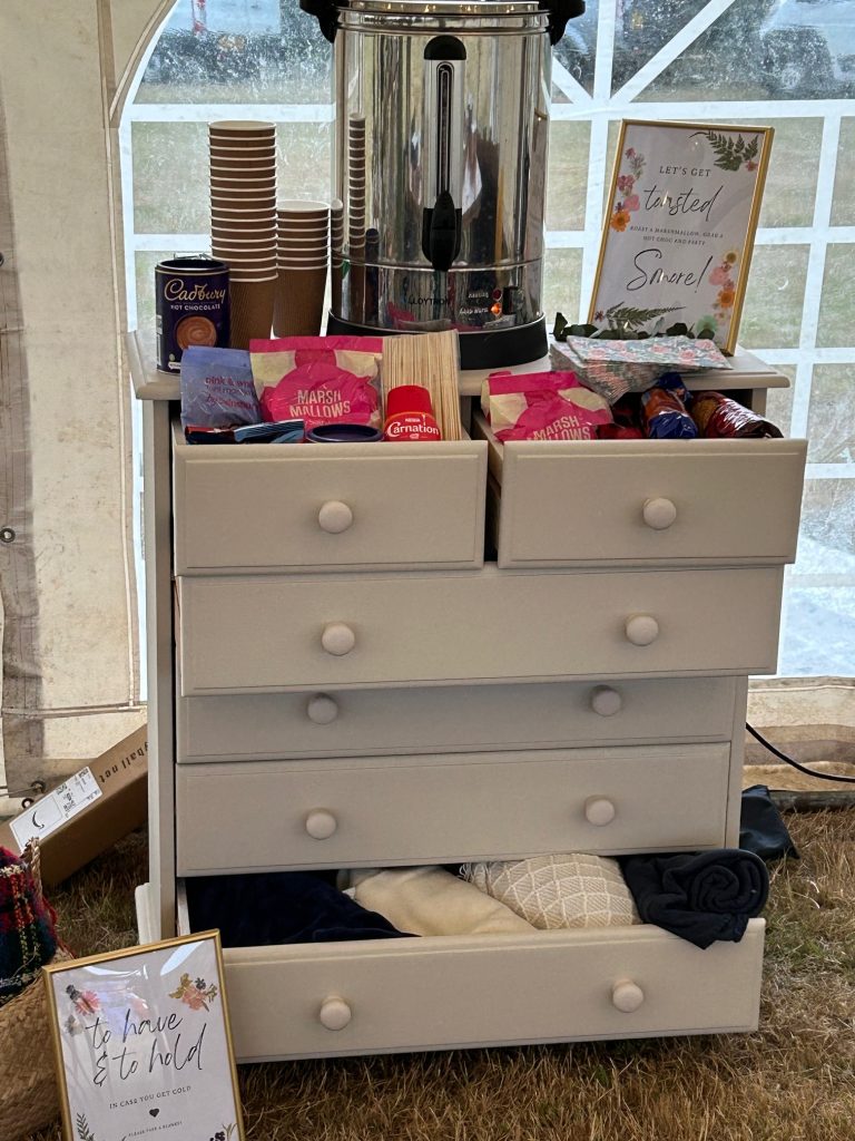 S'mores and hot drinks station