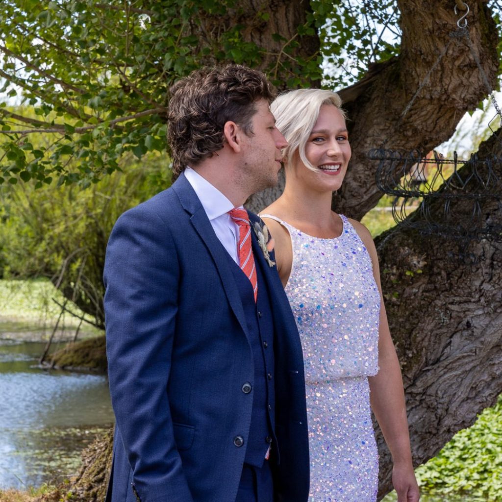 Laura and Nick 2022 ceremony by the pond at Sussex Wedding Venue
